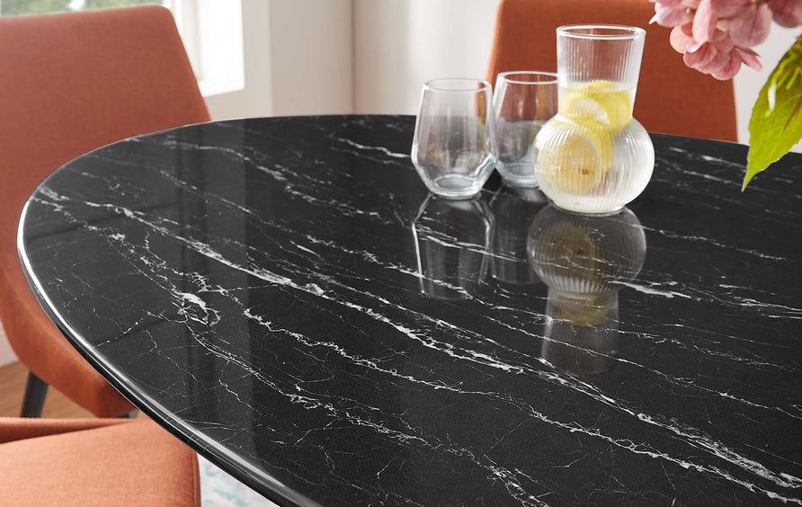 Lumen 60" Oval Faux Marble Dining Table in Black Black