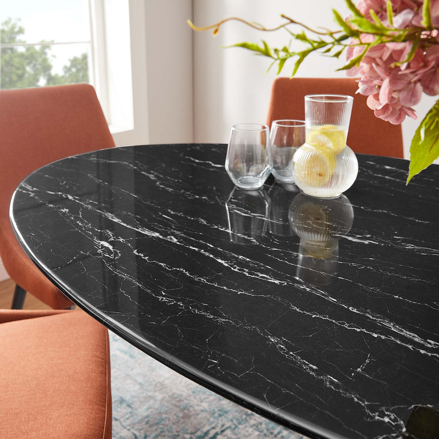 Lumen 60" Oval Faux Marble Dining Table in Black Black