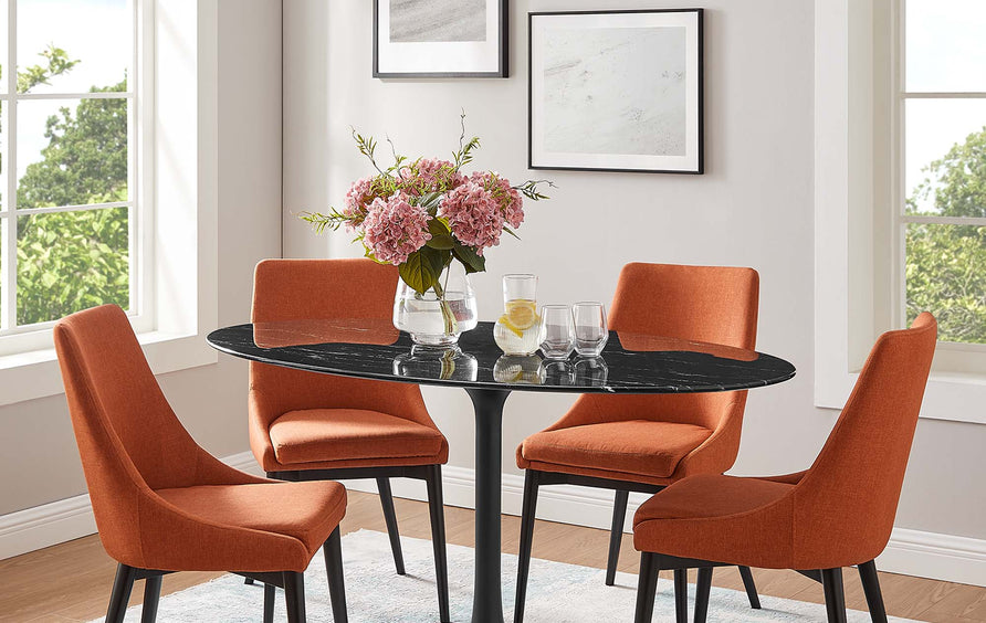 Lumen 60" Oval Faux Marble Dining Table in Black Black