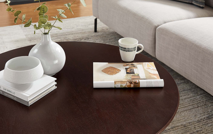 Lumen 36" Round Wood Coffee Table in Black Cherry Walnut