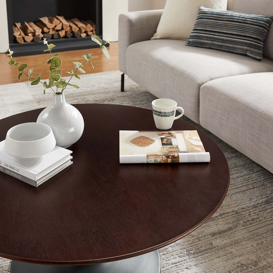 Lumen 36" Round Wood Coffee Table in Black Cherry Walnut