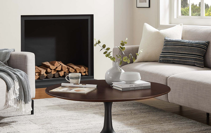 Lumen 36" Round Wood Coffee Table in Black Cherry Walnut