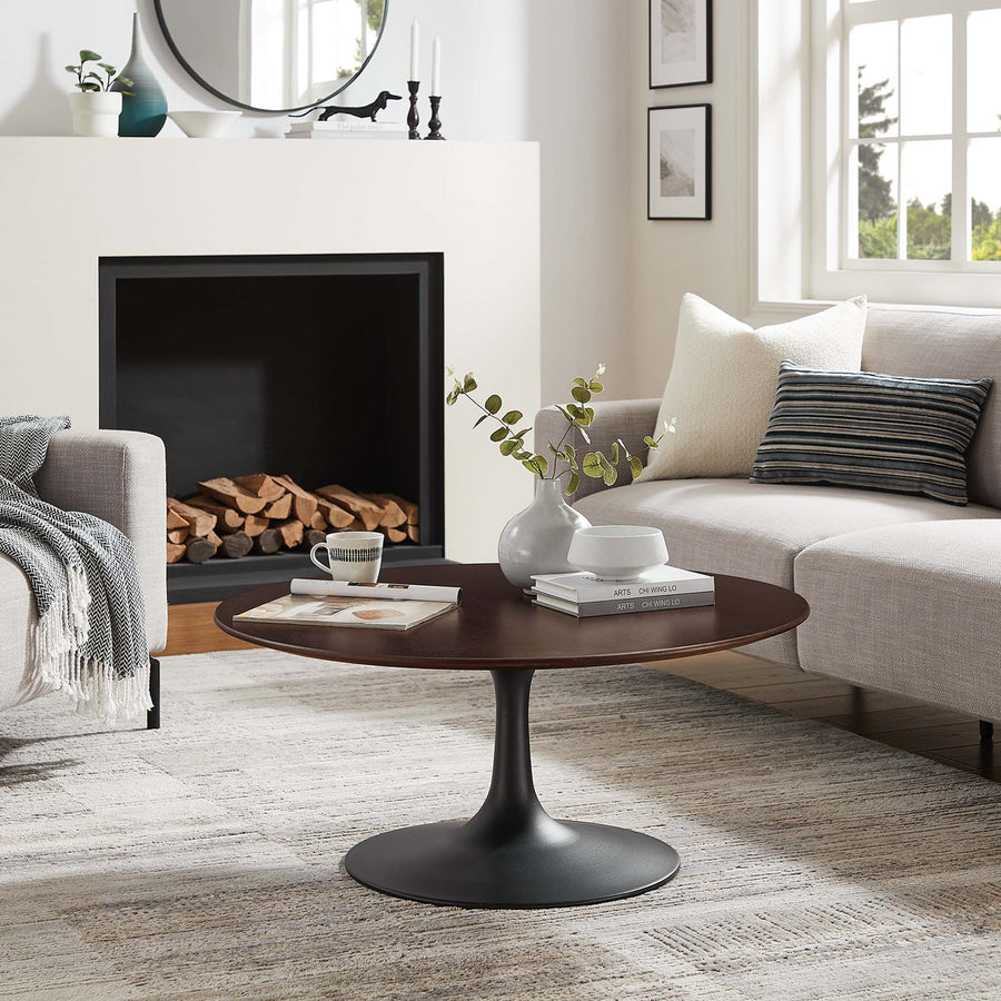 Lumen 36" Round Wood Coffee Table in Black Cherry Walnut