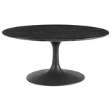 Lumen 36" Round Faux Marble Coffee Table in Black Black