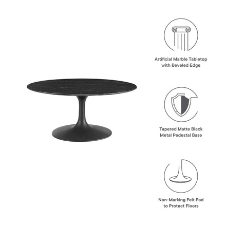 Lippa 36" Round Faux Marble Coffee Table in Black Black