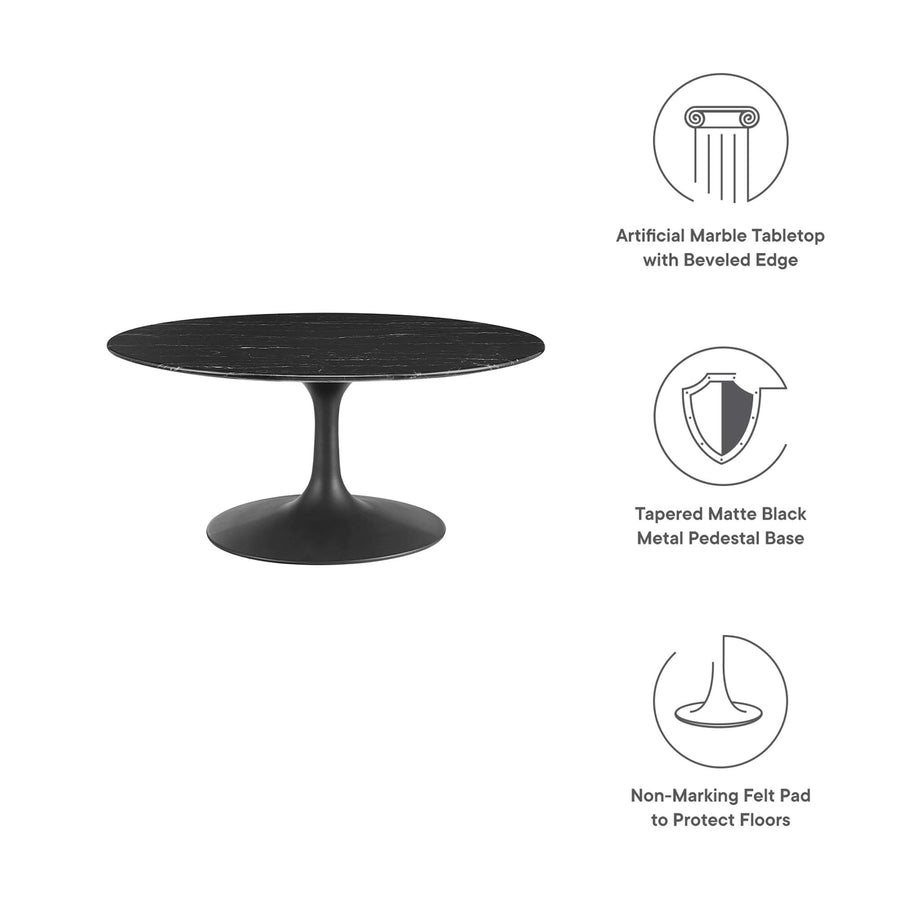 Lumen 36" Round Faux Marble Coffee Table in Black Black