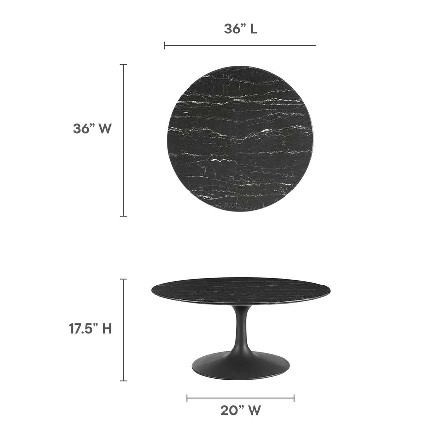 Lumen 36" Round Faux Marble Coffee Table in Black Black