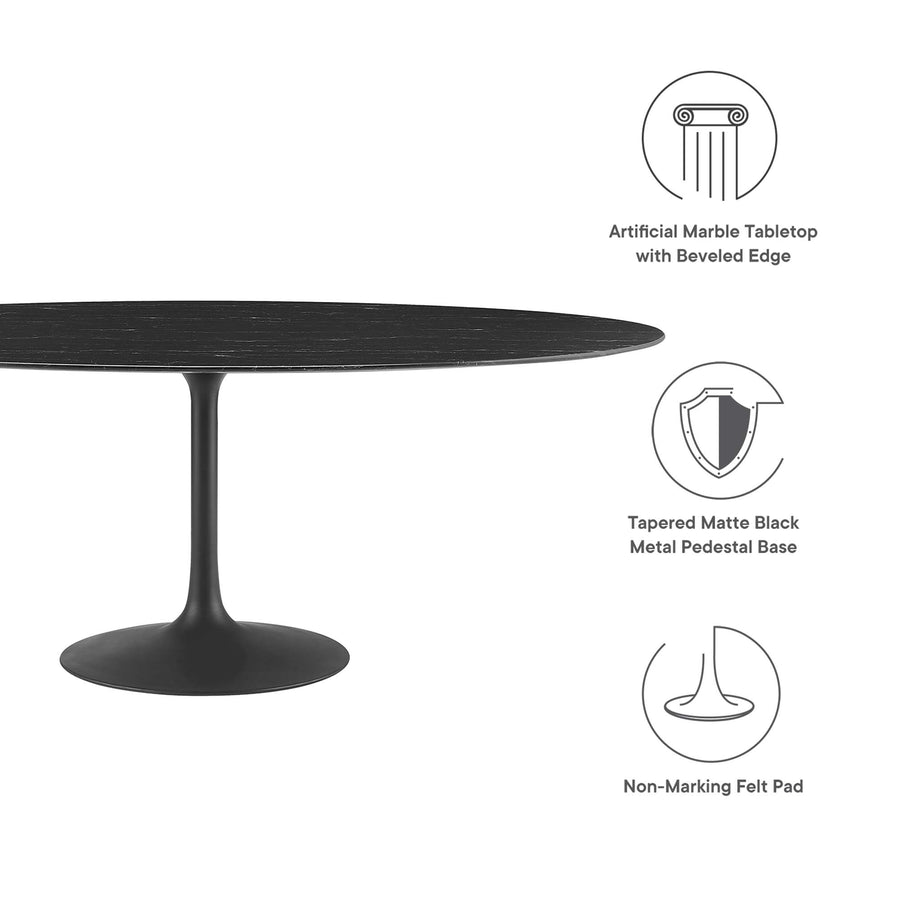 Lumen 78" Oval Faux Marble Dining Table in Black Black