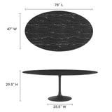 Lumen 78" Oval Faux Marble Dining Table in Black Black