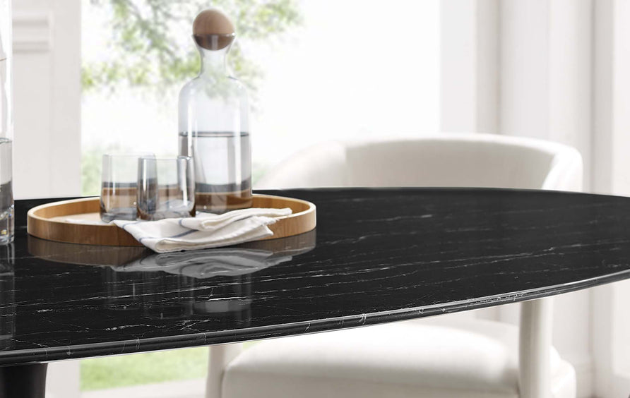 Lumen 78" Oval Faux Marble Dining Table in Black Black