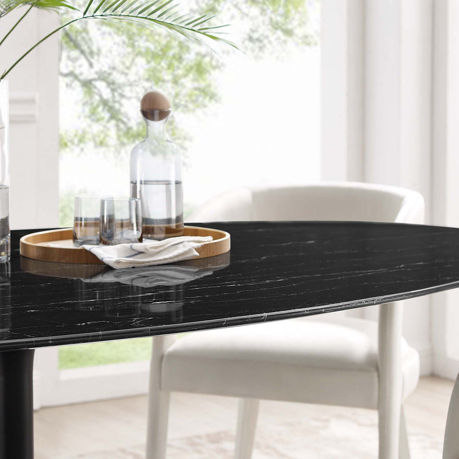 Lumen 78" Oval Faux Marble Dining Table in Black Black