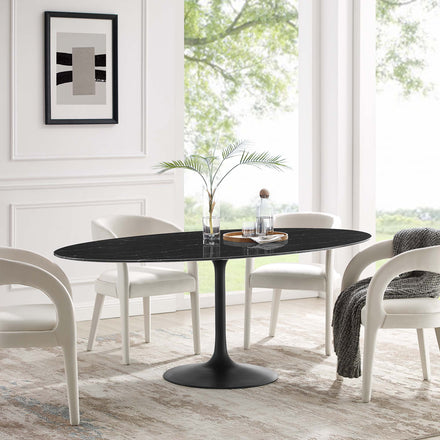 Lippa 78" Oval Faux Marble Dining Table in Black Black