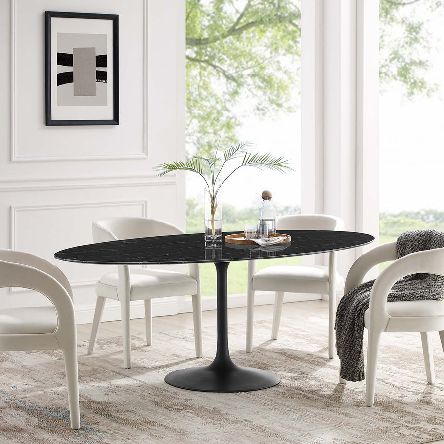 Lumen 78" Oval Faux Marble Dining Table in Black Black