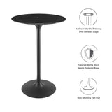 Lumen 28" Round Faux Marble Bar Table in Black Black
