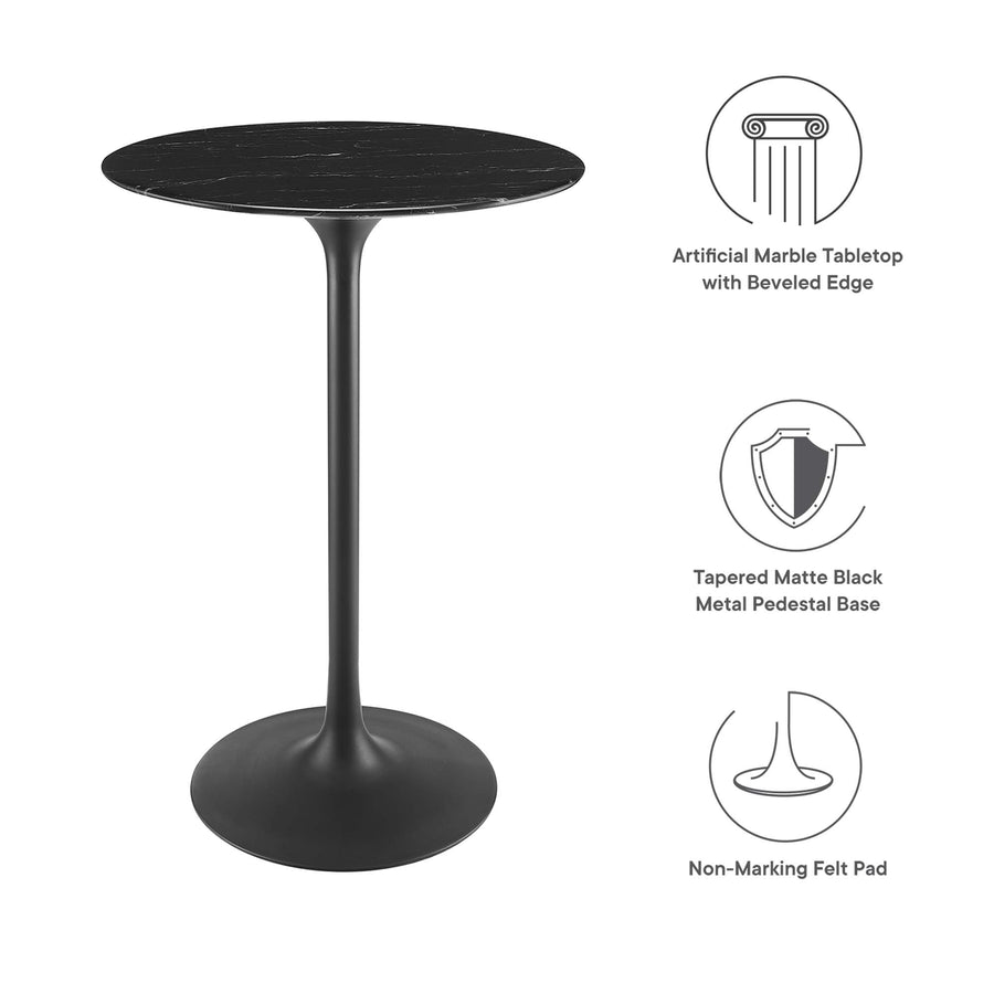 Lumen 28" Round Faux Marble Bar Table in Black Black