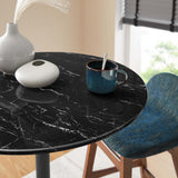 Lumen 28" Round Faux Marble Bar Table in Black Black