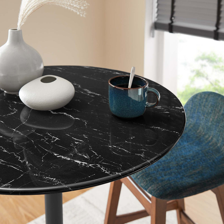 Lumen 28" Round Faux Marble Bar Table in Black Black