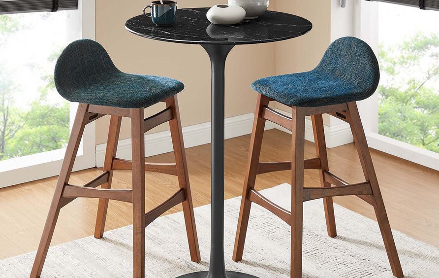 Lumen 28" Round Faux Marble Bar Table in Black Black