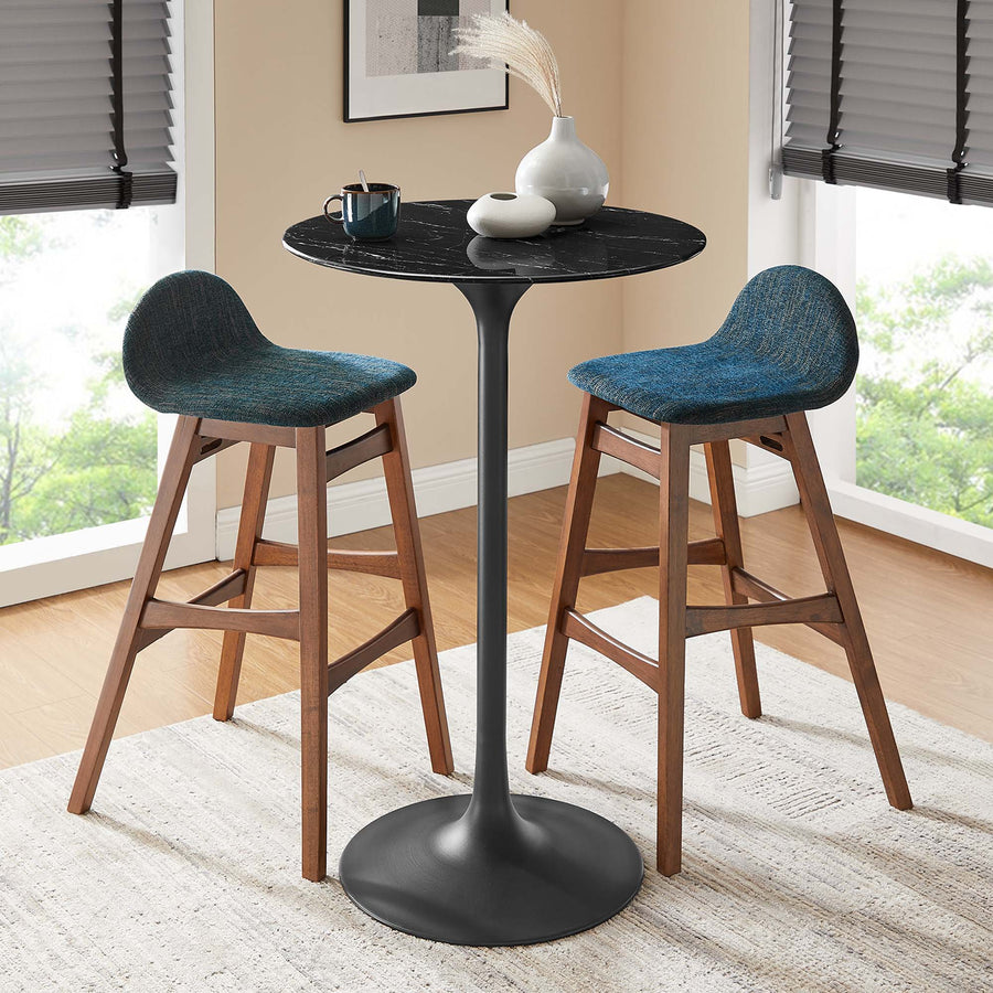 Lumen 28" Round Faux Marble Bar Table in Black Black