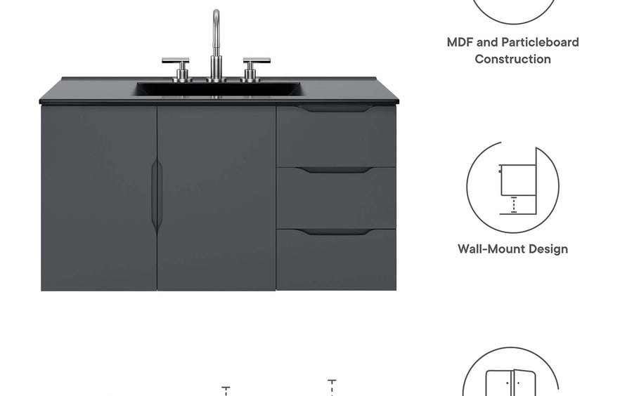 Bellamy 36" Bathroom Vanity Cabinet (Sink Basin Not Included) in Gray