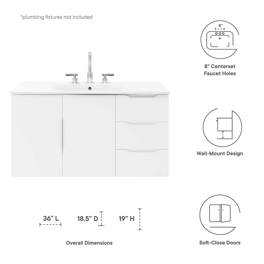 Bellamy 36" Bathroom Vanity Cabinet (Sink Basin Not Included) in White