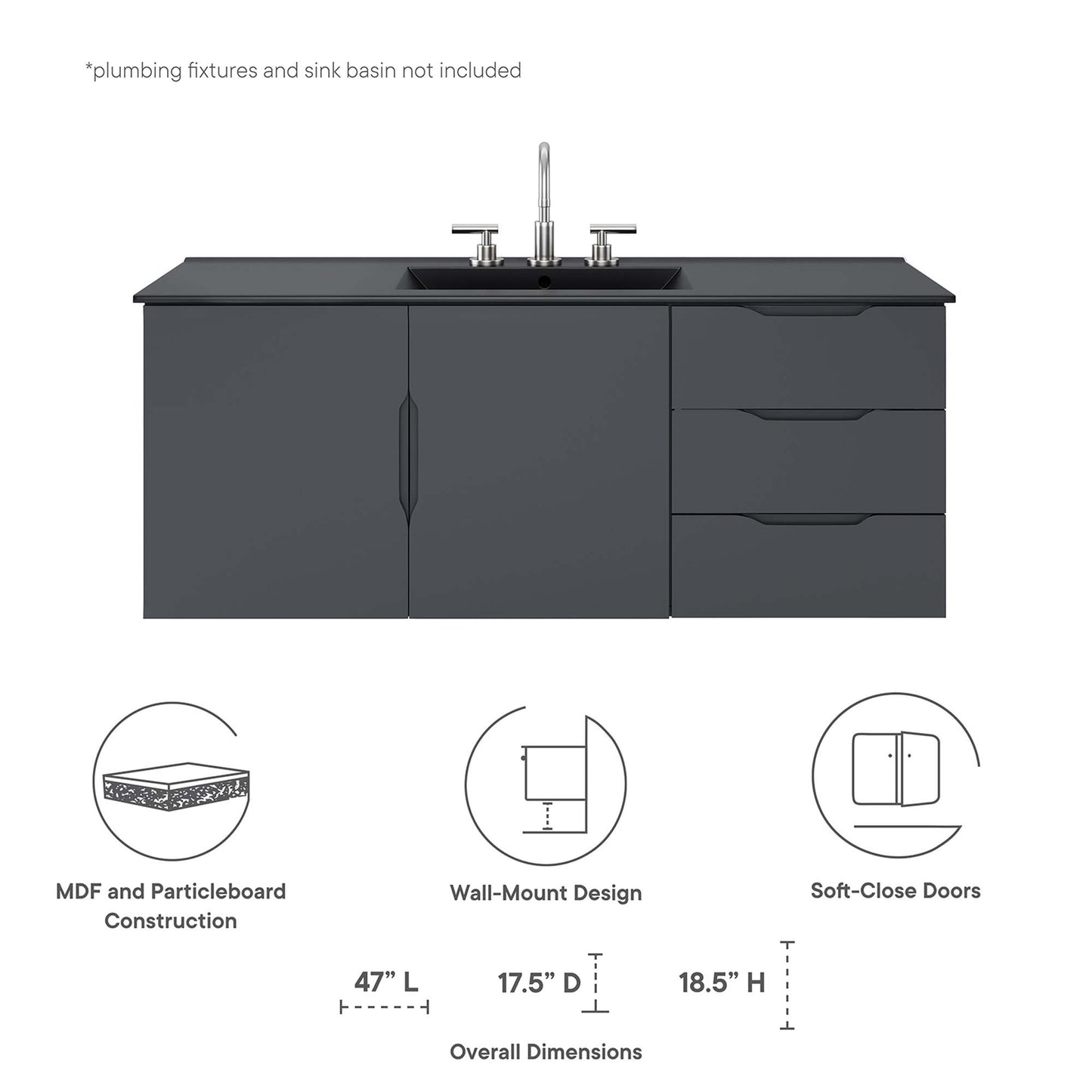 Vitality 48" Double or Single Sink Compatible (Not Included) Bathroom Vanity Cabinet by Furniture For America