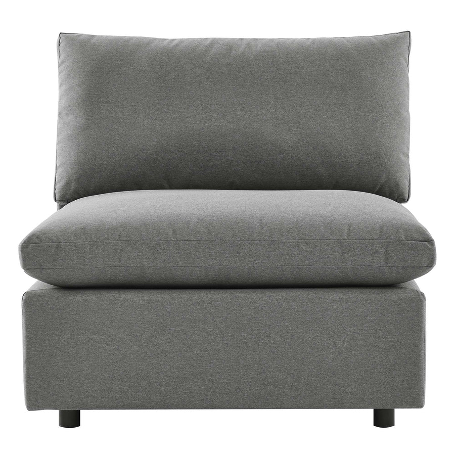 Linden Overstuffed Outdoor Patio Armless Chair in Charcoal