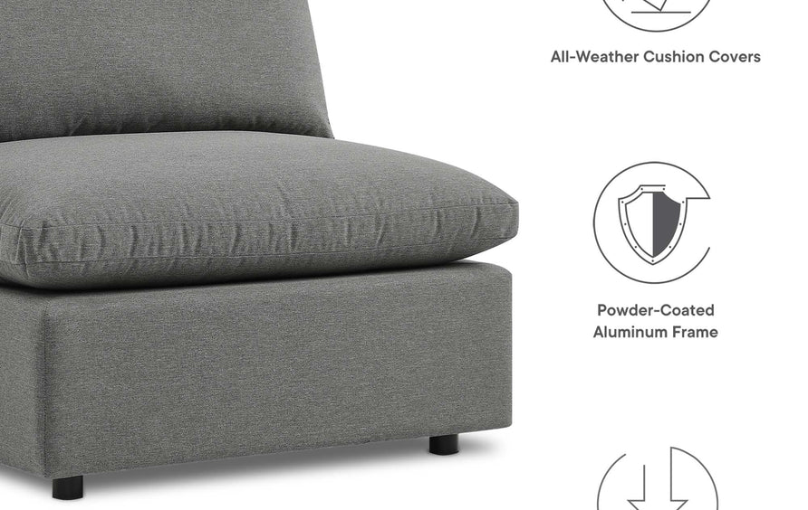 Linden Overstuffed Outdoor Patio Armless Chair in Charcoal