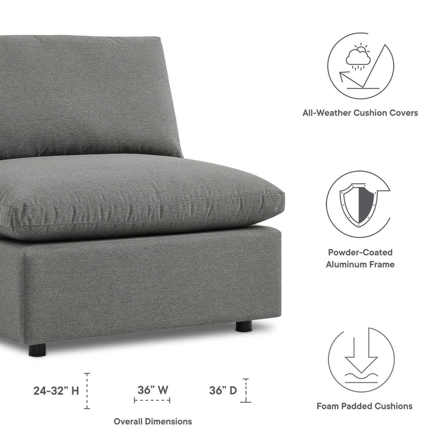 Commix Overstuffed Outdoor Patio Armless Chair by Furniture For America