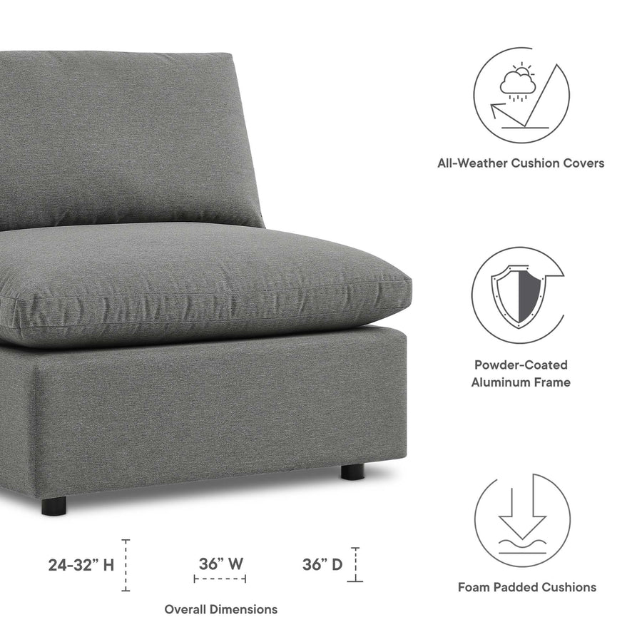 Linden Overstuffed Outdoor Patio Armless Chair in Charcoal