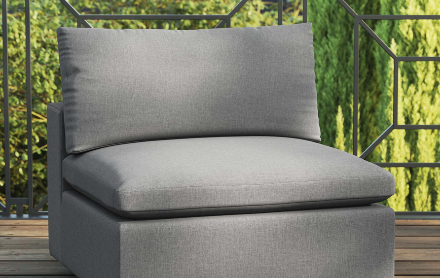 Linden Overstuffed Outdoor Patio Armless Chair in Charcoal