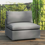 Linden Overstuffed Outdoor Patio Armless Chair in Charcoal