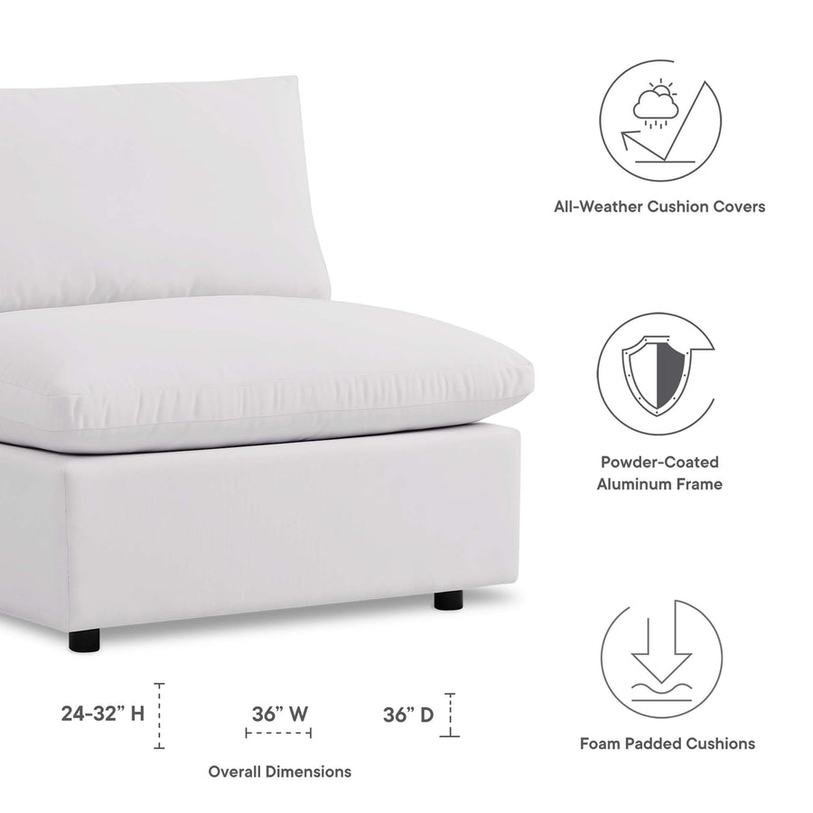 Linden Overstuffed Outdoor Patio Armless Chair in White
