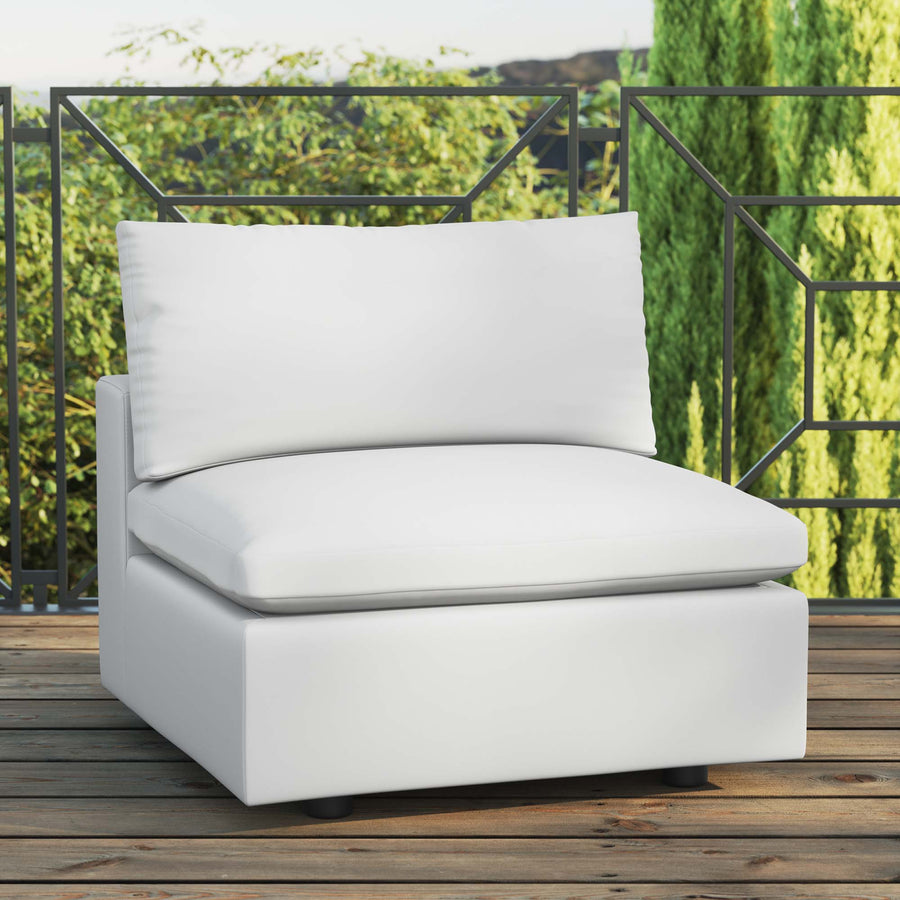 Linden Overstuffed Outdoor Patio Armless Chair in White