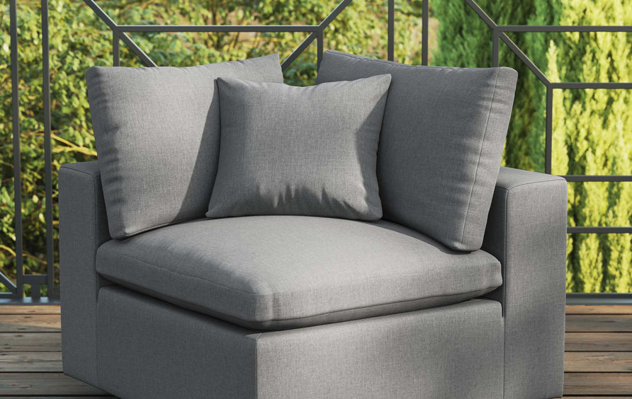 Linden Overstuffed Outdoor Patio Corner Chair in Charcoal