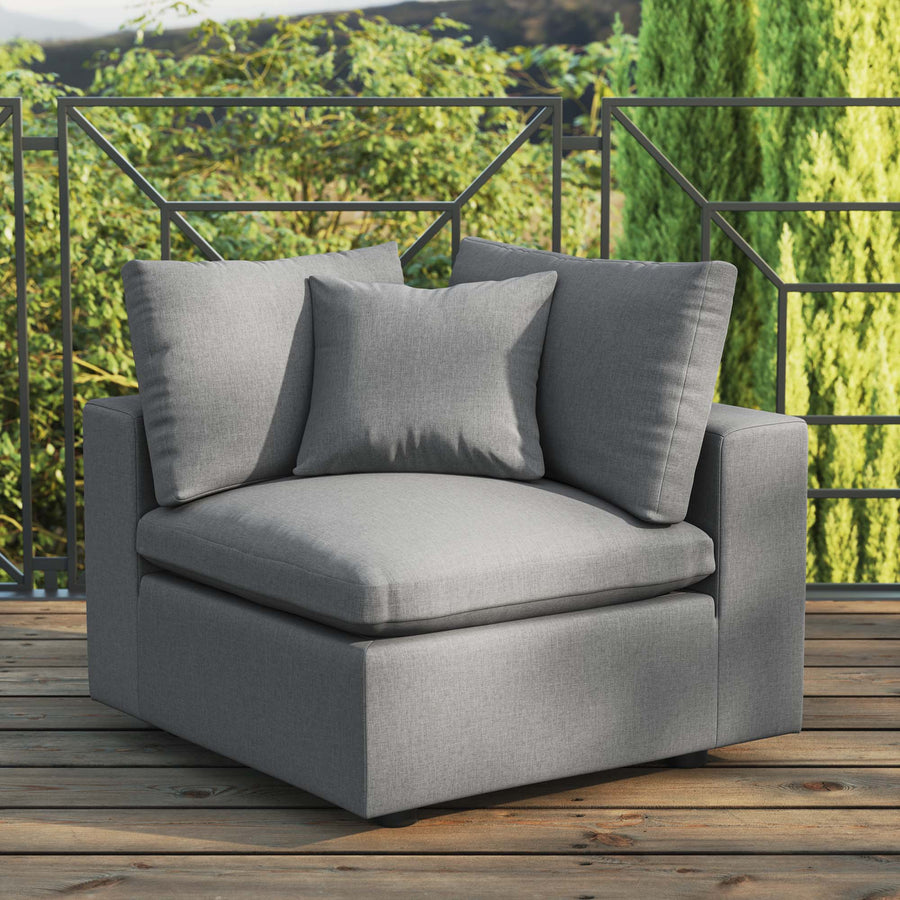 Linden Overstuffed Outdoor Patio Corner Chair in Charcoal