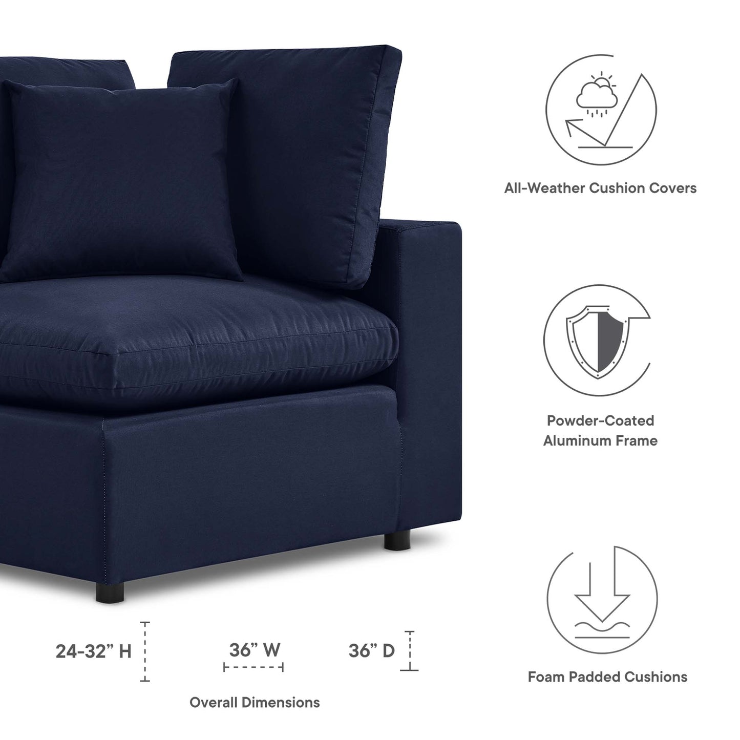 Commix Overstuffed Outdoor Patio Corner Chair by Furniture For America