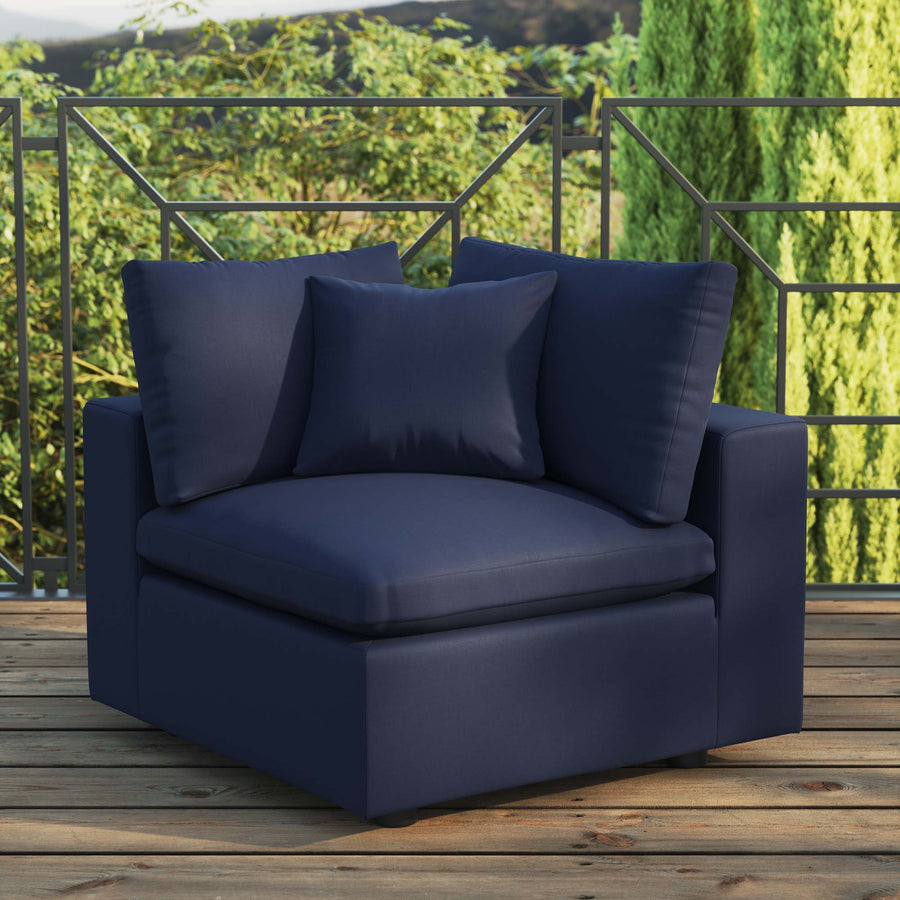 Linden Overstuffed Outdoor Patio Corner Chair in Navy