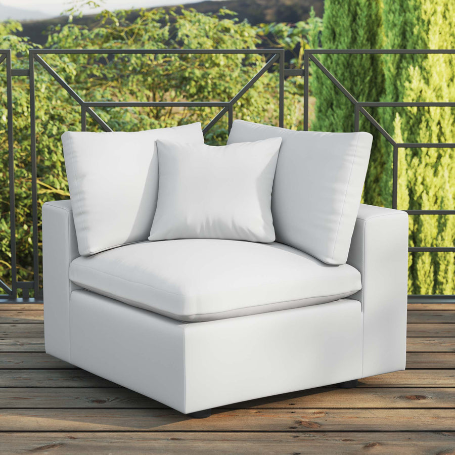 Linden Overstuffed Outdoor Patio Corner Chair in White