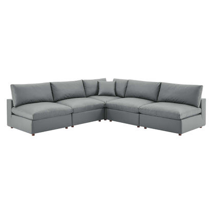 Commix 5-Piece Down Filled Overstuffed Vegan Leather Sectional Sofa by Furniture for America