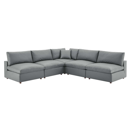 Commix 5-Piece Down Filled Overstuffed Vegan Leather Sectional Sofa by Furniture for America