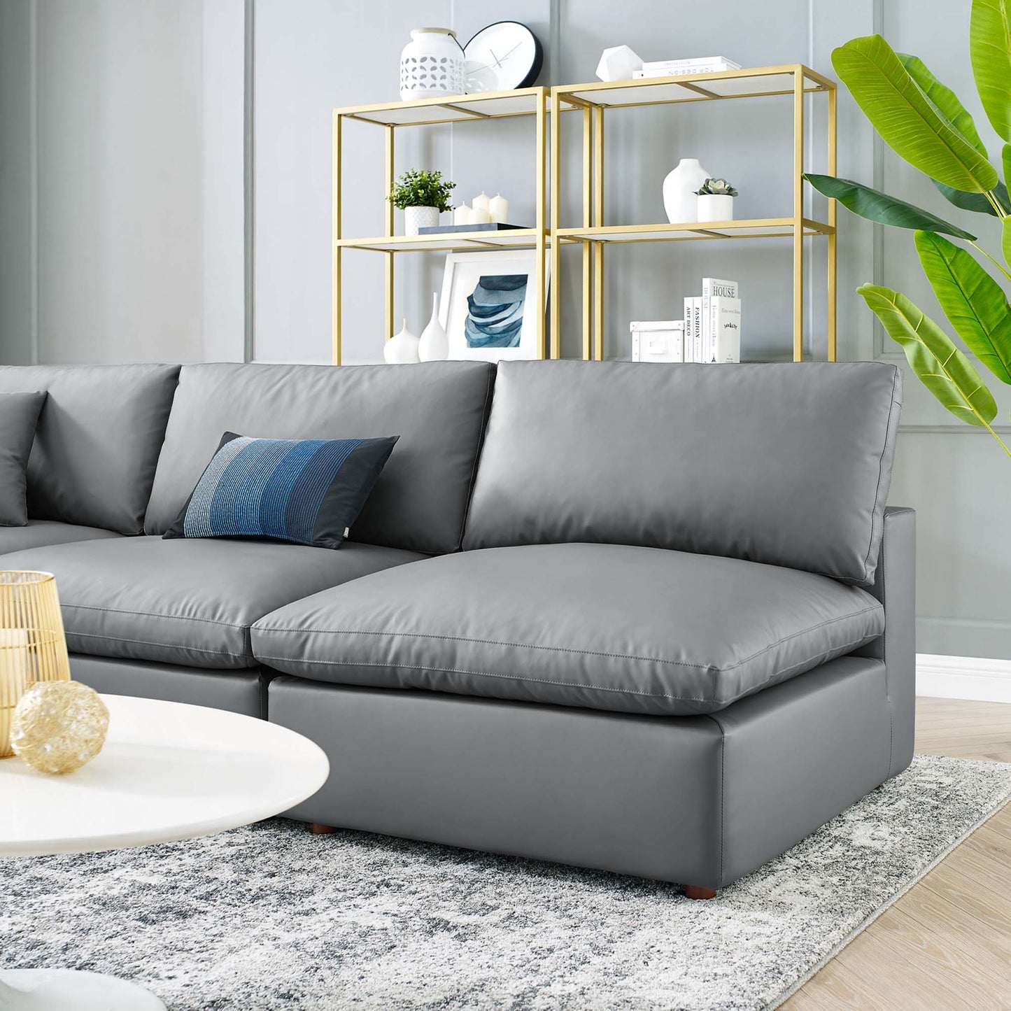 Commix 5-Piece Down Filled Overstuffed Vegan Leather Sectional Sofa by Furniture for America