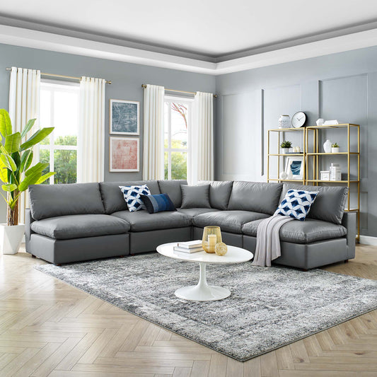 Commix 5-Piece Down Filled Overstuffed Vegan Leather Sectional Sofa by Furniture for America