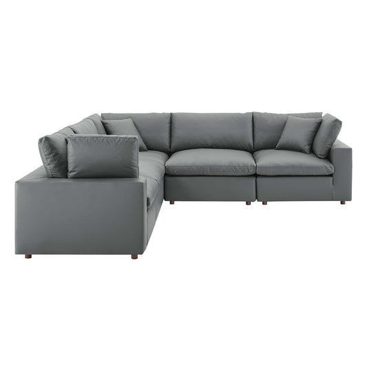 Commix 5-Piece Down Filled Overstuffed Vegan Leather Sectional Sofa by Furniture for America
