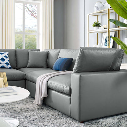 Commix 5-Piece Down Filled Overstuffed Vegan Leather Sectional Sofa by Furniture for America