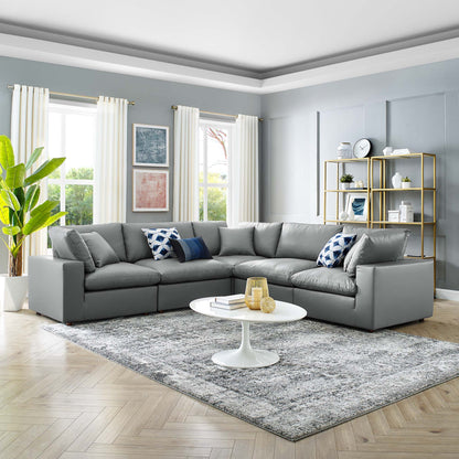 Commix 5-Piece Down Filled Overstuffed Vegan Leather Sectional Sofa by Furniture for America