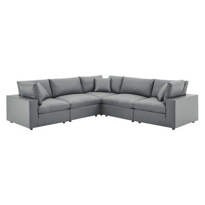 Commix 5-Piece Down Filled Overstuffed Vegan Leather Sectional Sofa by Furniture for America