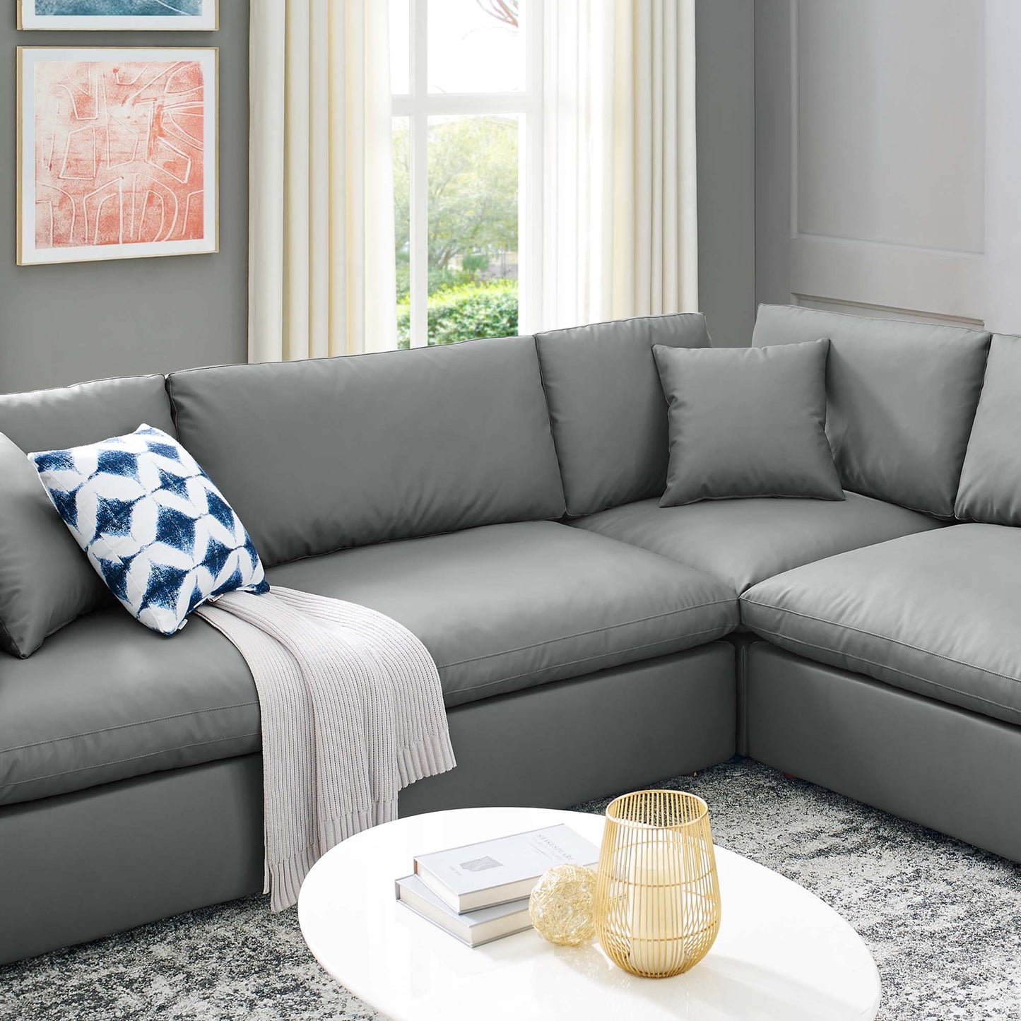 Commix 8-Piece Down Filled Overstuffed Vegan Leather Sectional Sofa by Furniture for America