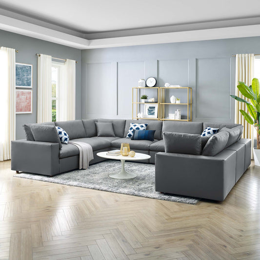 Commix 8-Piece Down Filled Overstuffed Vegan Leather Sectional Sofa by Furniture for America