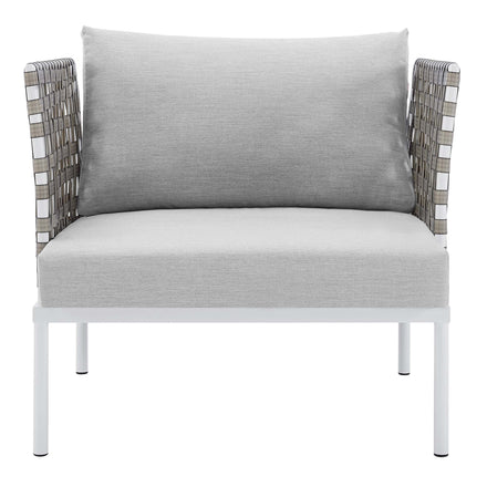 Harmony Sunbrella® Basket Weave Outdoor Patio Aluminum Armchair in Tan Gray